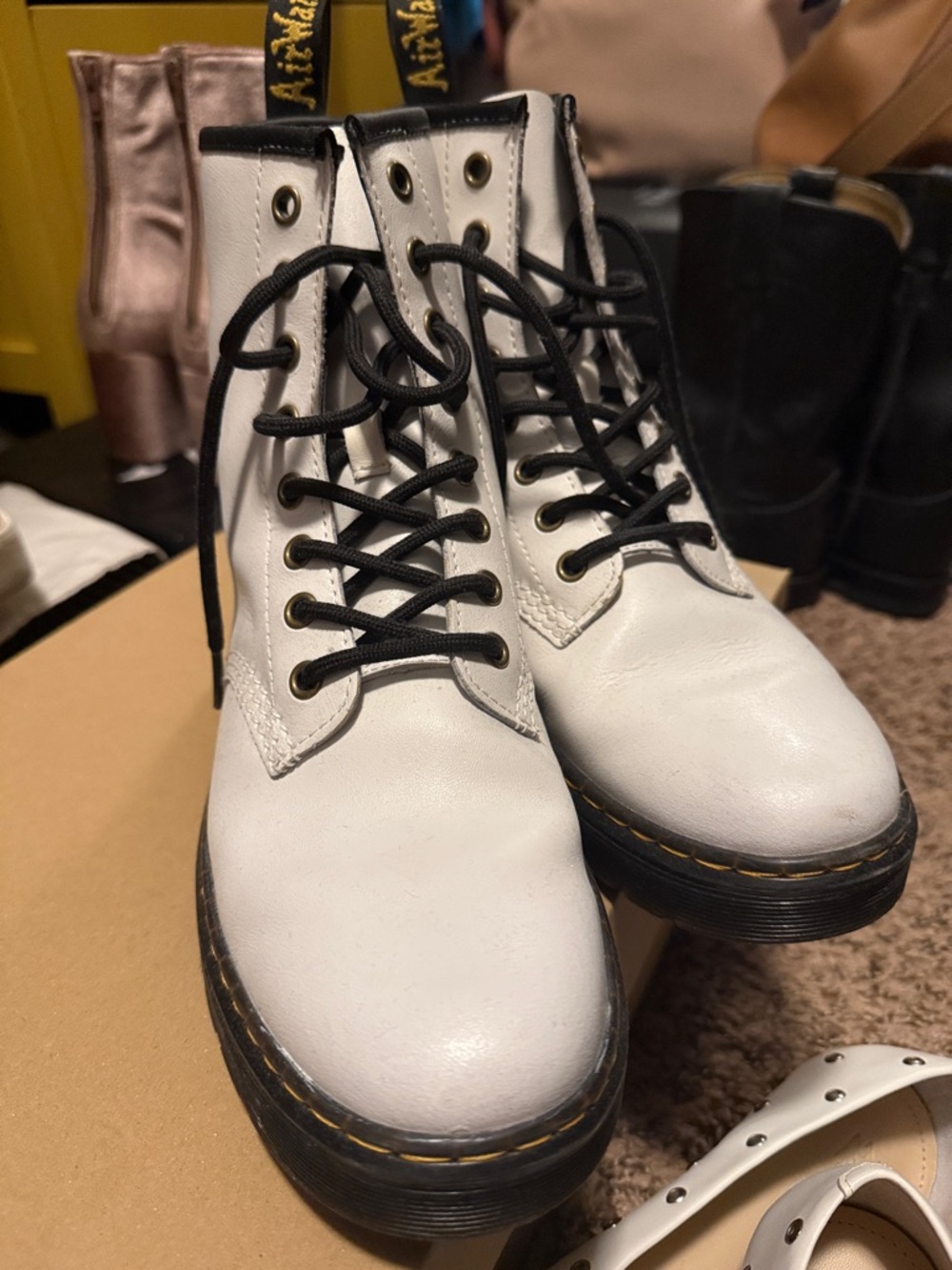 Dr. Marten’s White Lace-Up Combat Boots with Black Laces